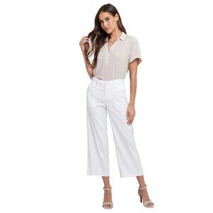 NYDJ Wide Leg Capri Pants Size 10 Lift Tuck Technology Linen Blend Optic White